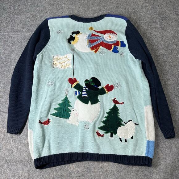 Vintage Quacker Factory Sweater Womens Medium Ugly Christmas Cardigan Snowman - Picture 10 of 10